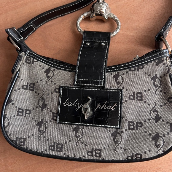 Baby Phat Y2K canvas signature shoulder bag baguette crescent lion head *flaw* - Picture 2 of 11